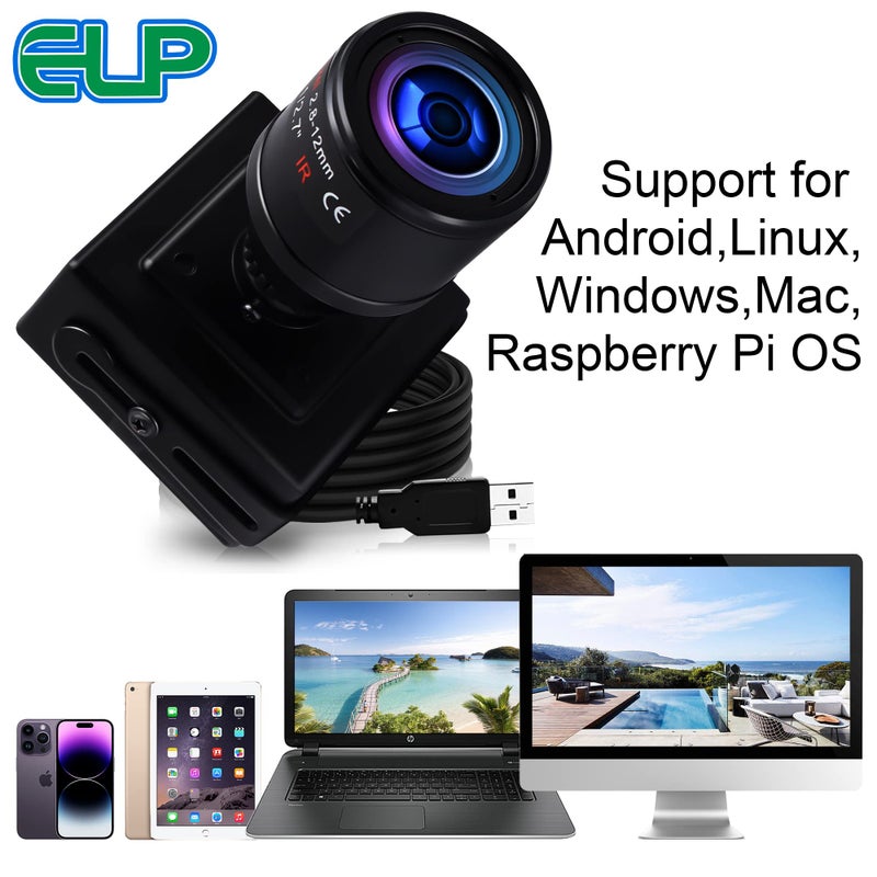 ELP Sony IMX323 Sensor Low Light Mini USB Camera with Microphone Manual Zoom 2.8-12mm Lens H.264 0.01LUX UVC USB2.0 Video Webcam Home Surveillance PC Camera for Laptop, Computer, Raspberry Pi - Image 2